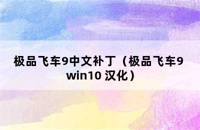 极品飞车9中文补丁（极品飞车9 win10 汉化）